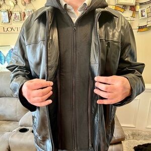 Black Rivet Vintage Leather Jacket with Hoodie - 3XLT